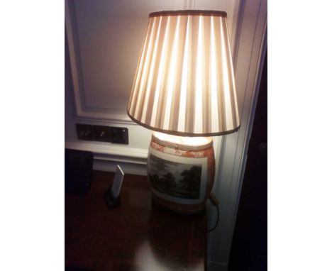 A Pair Of Spirit Barrell Ceramic Table Lamps Depicting The Seat Of Sir John Elvill, Bart At Englefield Green In Surry. Taken 