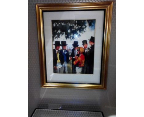 Framed Lithographic Print Illustrating A Jockey Talking To Gentleman In Morning Dress At Ascot Portrait Orientation Mounted I