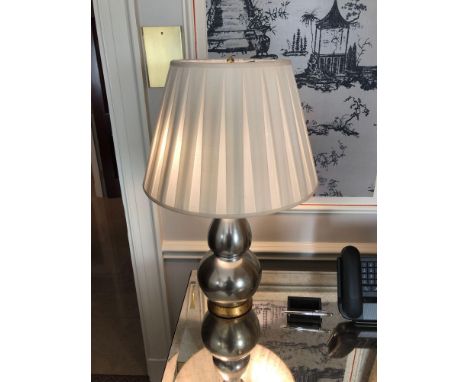 A Pair Of Heathfield And CO Double Gourd Silver Silhouette Table Lamp With Cream Pleated Lamp Shade 70cm (Room 206/7)