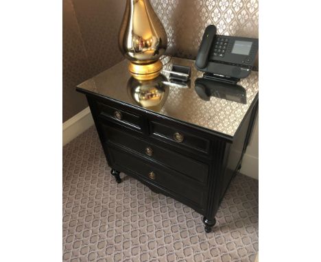 A Pair Four Drawer Mirrored Top Commode Chests Raised By Four Block Feet With A Square Carved Motif And Scrolled Movement Abo