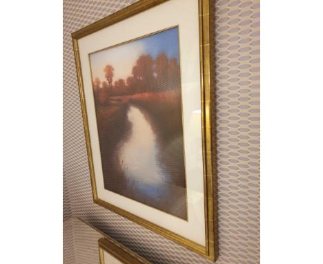 Framed Lithograph Landscape River Scene 72 x 87 (Room 122)