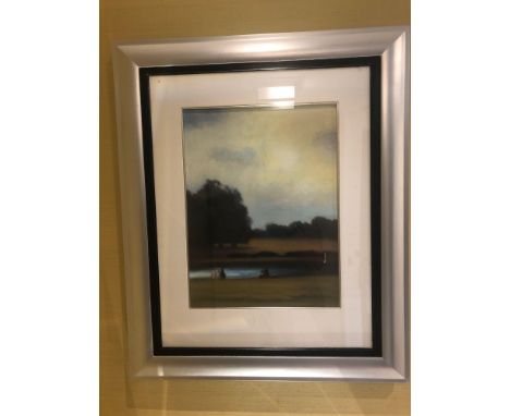 Lithograph Print Park Scene With 5 Figures Framed 80 x 60cm (Room 215)