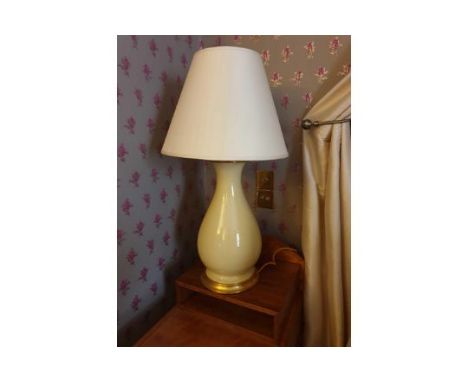A Pair Of Christopher Spitzmiller Ceramic Cream Glazed Lamps Body On Wooden Gold Brush-Painted Base Double Bulb Cream Texture