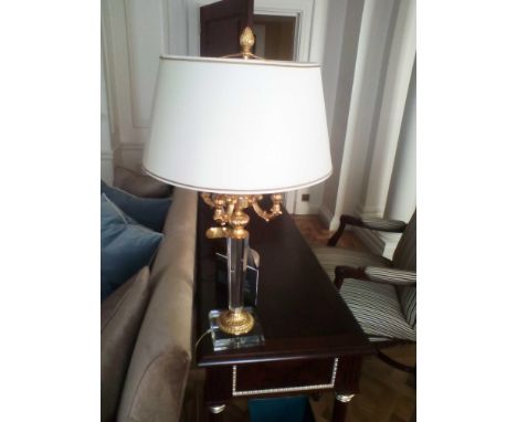 Laudarte Crystal Table Lamp Four Arm Bronze Lost-Wax Casting Antique Gilt Bronze Base And Column And Parts In Gold Finish Wit