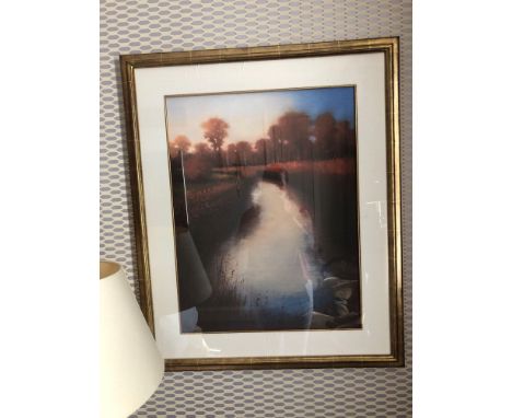 Landscape Lithograph Print In Portrait Untitled 87 x 72cm With Bronze Frame (Room 235)