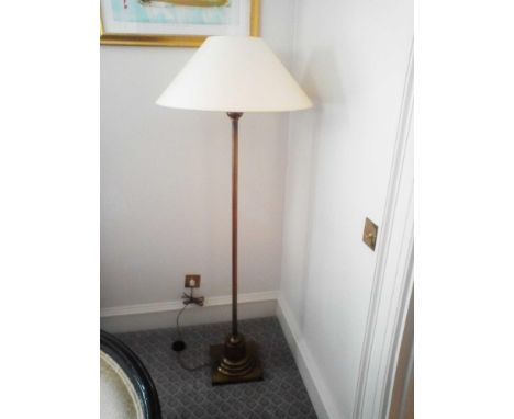 Brass Standing Floor Lamp With Cream Linen Shade 160cm (Room 101)