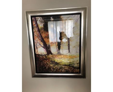 Landscape Lithograph Print In Portrait Untitled 65 x 79cm Silver Frame (Room 232)