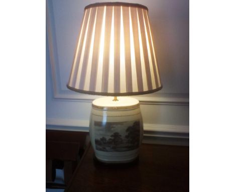 Elvill Spirit Barrell Ceramic Table Lamps Depicting The Seat Of Sir John Elvill, Bart At Englefield Green In Surry. Taken Fro