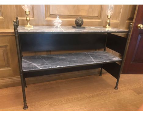 A Two Tier Console Table With Grey Marble Tops Mounted On A Bronze Brass Frame 123 x 40 x 93cm (Room 210)