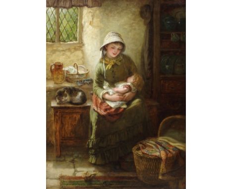 JANE MARIA BOWKETT (BRITISH 1837-1891) AN AFTERNOON NAP Oil on canvas, signed with monogram, 61 x 45.5cm (24 x 18") Condition