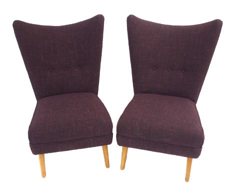 A PAIR OF HOWARD KEITH COCKTAIL CHAIRS re-upholstered in a purple tweed fabric, 91cm high (2) This item is offered for sale a
