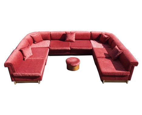 A POUL HUNDEVAD ROSEWOOD SECTIONAL PINK UPHOLSTERED SOFA SYSTEM with six centre sections each, 65cm high x 70cm wide x 80cm d