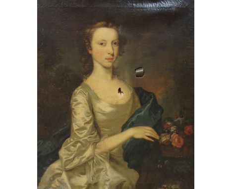 BRITISH SCHOOL (18TH CENTURY) PORTRAIT OF A LADY IN A SILK GOWN Oil on canvas, 76 x 63.5cm (30 x 25") Condition Report:On ins