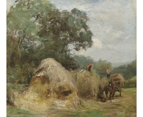 SIR JAMES LAWTON WINGATE PRSA (SCOTTISH 1846-1924) HAYMAKING Oil on canvas, signed, 43 x 48cm (17 x 19") Inscribed with title