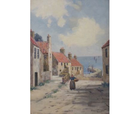 J A HENDERSON TARBET (SCOTTISH C.1865-1937) WALKING HOME FROM THE HARBOUR Oil on board, signed, 49.5 x 34cm (19 1/2 x 13 1/2"
