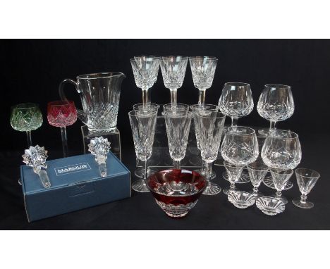 A COLLECTION OF WATERFORD LISMORE CRYSTAL including six wine glasses, six champagne glasses, four brandy balloons, together w