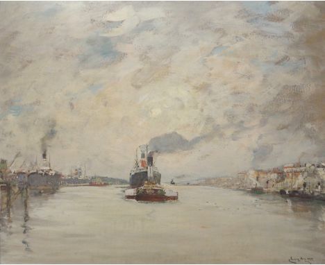 JAMES KAY RSA, RSW (SCOTTISH 1858-1942) WESTERING SUN, RIVER CLYDE Oil on board, signed, 48.5 x 59cm (19 x 23 1/4") T. &amp; 