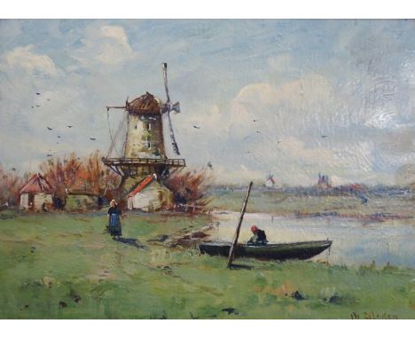 CHARLES LOUIS PHILIPPE ZILCKEN (DUTCH 1857-1930) A DUTCH RIVER LANDSCAPE Oil on board, signed, 18 x 25cm (7 x 9 3/4") Conditi