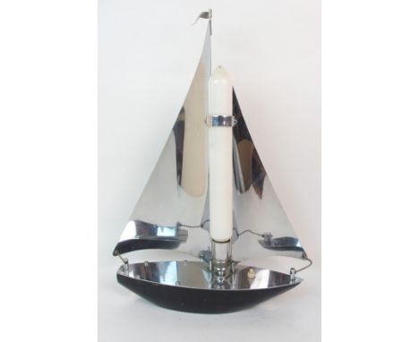 AN ART DECO CHROMED SAILING SHIP LAMP 48.5cm high Condition Report: Flag at top slightly bent, surface scratches, wire possib