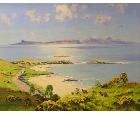 ROBERT HOUSTON RSW (SCOTTISH 1891-1942) TOWARDS EIGG AND RHUM Oil on canvas, signed, 71 x 91.5cm (28 x 36") Condition Report: