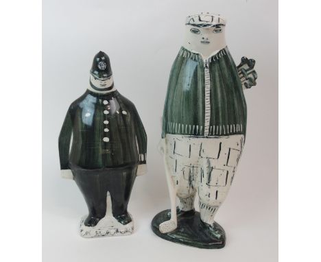 A RICHARD PARKINSON (1927-1985) AND SUSAN PARKINSON (1925-2012) POTTERY FIGURE OF A GOLFER 39cm high and another of a policem