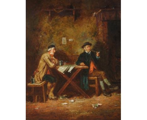 MARK WILLIAM LANGLOIS (BRITISH 1848-1924) THE POLITICIANS Oil on canvas, signed, 53.5 x 44cm (21 x 17 1/4") Condition Report: