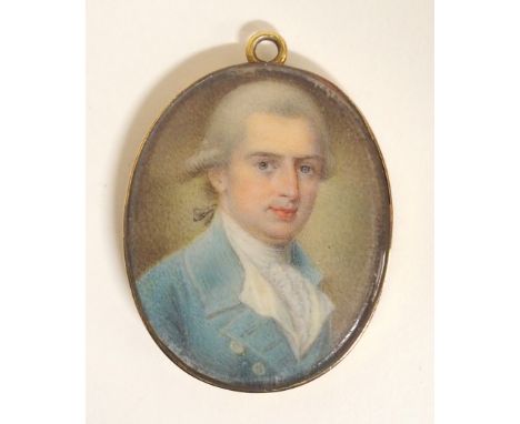 A PAINTED PORTRAIT MINIATURE OF HUGH NIVEN OF WHITEHALLS in gilt-metal oval framed, the reverse inscribed Hugh Niven of White