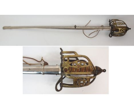 A GEORGE V OFFICER'S SWORD the basket hilt in leather, wire wound with domed pommel, the 83cm blade marked Edward Gaunt &amp;