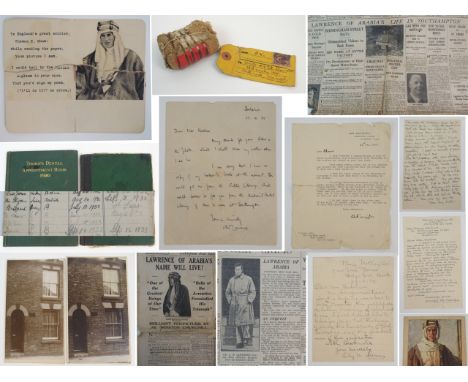 THOMAS EDWARD LAWRENCE, CB, DSO (1888-1935) T.E. SHAW LAWRENCE OF ARABIA A COLLECTION OF LETTERS AND EPHEMERA COMPRISING; A D