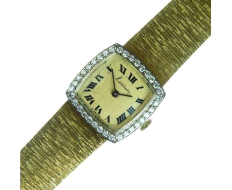 Kutchinsky - Lady's 18ct gold diamond set mechanical bracelet watch, the signed gilt dial with black Roman numerals and gilt 