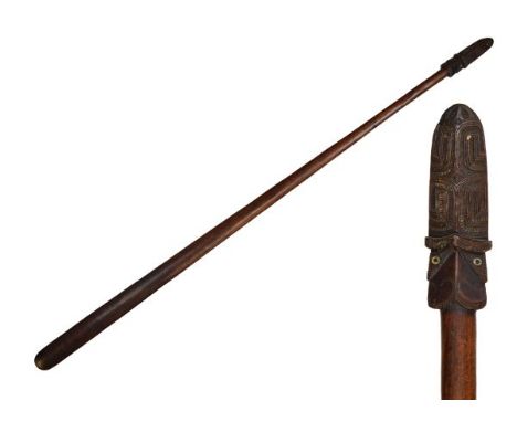 Ethnographica - Maori Taiaha or fighting staff, possibly 18th Century Taranaki, North Island, New Zealand, the typical carved