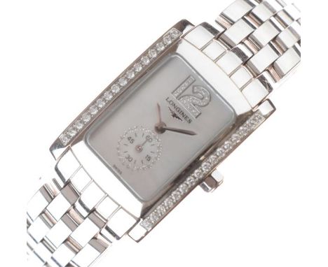 Longines - Lady's Dolce Vita stainless steel quartz bracelet watch, the outer bezel set thirty-two brilliant cut diamonds, th