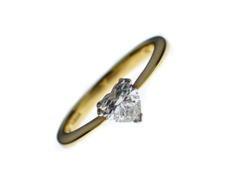 Single stone heart shaped 18ct gold ring, by Mappin & Webb, the diamond calculated as weighing approximately 0.5 carats, size