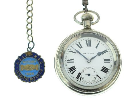 Record - Metal open faced keyless wound pocket watch, the screw back case inscribed 'G.W.R.' over '02444', housing a signed 1