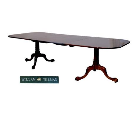 Good quality reproduction Georgian style mahogany rectangular extending dining table by William Tillman, having two insertion