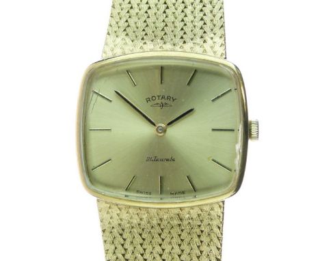 Rotary - Gentleman's 9k manual wind bracelet wristwatch, the signed gold coloured dial with batons and gilt hands, 21 jewel m