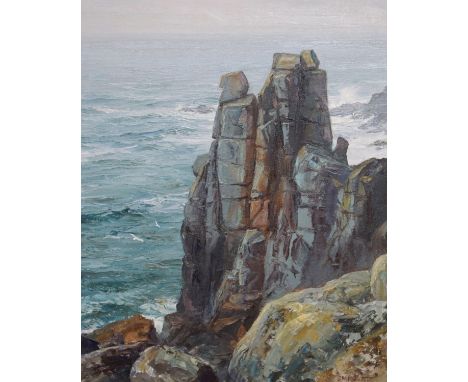 Sheila Macleod Robertson (b.1927) - Oil on board - The Chair Ladder, Tol Pedn Penwith, signed, verso inscribed with title etc