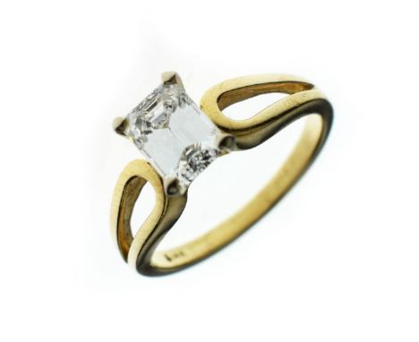 Single stone step cut diamond ring, stamped '14k', the diamond of approximately 1 carat, size L, 3g gross, with a GIA certifi