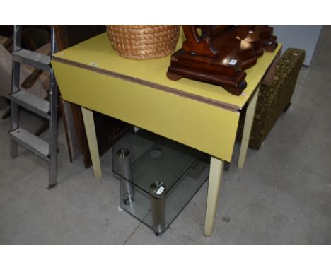 A vintage formica topped drop leaf kitchen table, open dimensions approx. 100cm x 80cm, height 77cm