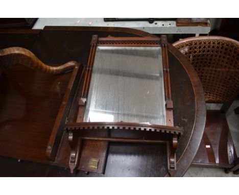 A 19th Century mahogany hall mirror, with shelf, fretwork decoration damaged