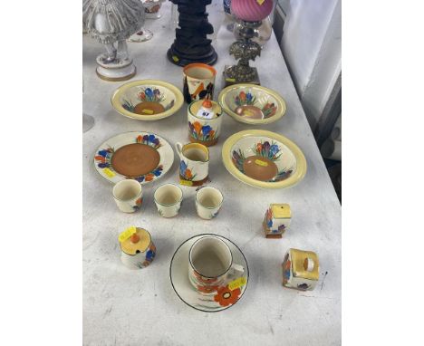 Thirteen pieces of Clarice Cliff pottery etc.