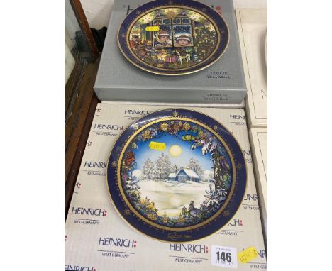 Two vintage collectible Villeroy and Boch Heinrich wall plates, boxed, 1990 'White Night' and 1991 'Christmas Eve'