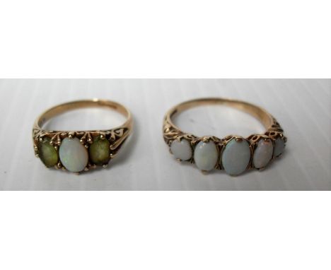 A 9ct yellow gold five-stone graduated opal dress ring in cage setting size S, hallmarked Birmingham, and a 9ct yellow gold t