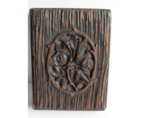 An Arts & Crafts carte de visite album with wood bark covers, F & E. G. R. on spine 