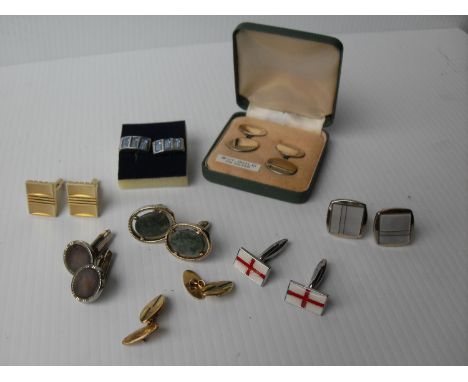 A pair of boxed silver Football Association cufflinks, a vintage pair of gold plated-on-silver boxed cufflinks and seven othe