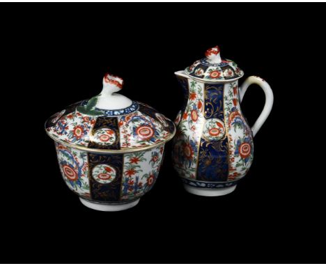 A WORCESTER KAKIEMON BALUSTER MILK JUG AND COVERCIRCA 1770decorated with the 'Rich Queen's' pattern, blue fret square mark an