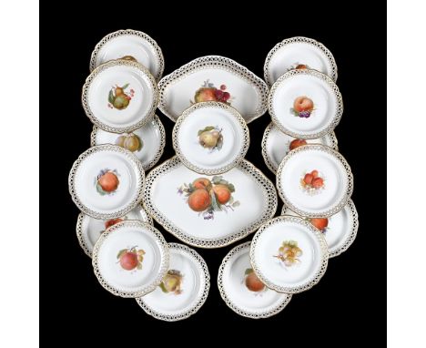 A BERLIN (K.P.M.) COMPOSITE PART-DESSERT SERVICECIRCA 1900 painted with fruit sprays within pierced and gilt borders, compris