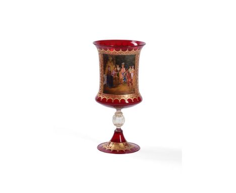 Set of 4 Salviati Venetian/Murano Ruby Candlesticks with Leaf