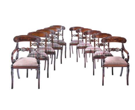A SET OF EIGHT MAHOGANY DINING CHAIRSMID 19TH CENTURYTogether with a pair of armchairs, of later manufacture to match, each 8