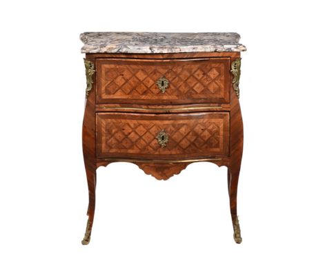 Y A FRENCH KINGWOOD PARQUETRY, MARBLE AND GILT METAL MOUNTED COMMODE OR CHEST OF DRAWERSIN LOUIS XV STYLE, 19TH CENTURY87cm h